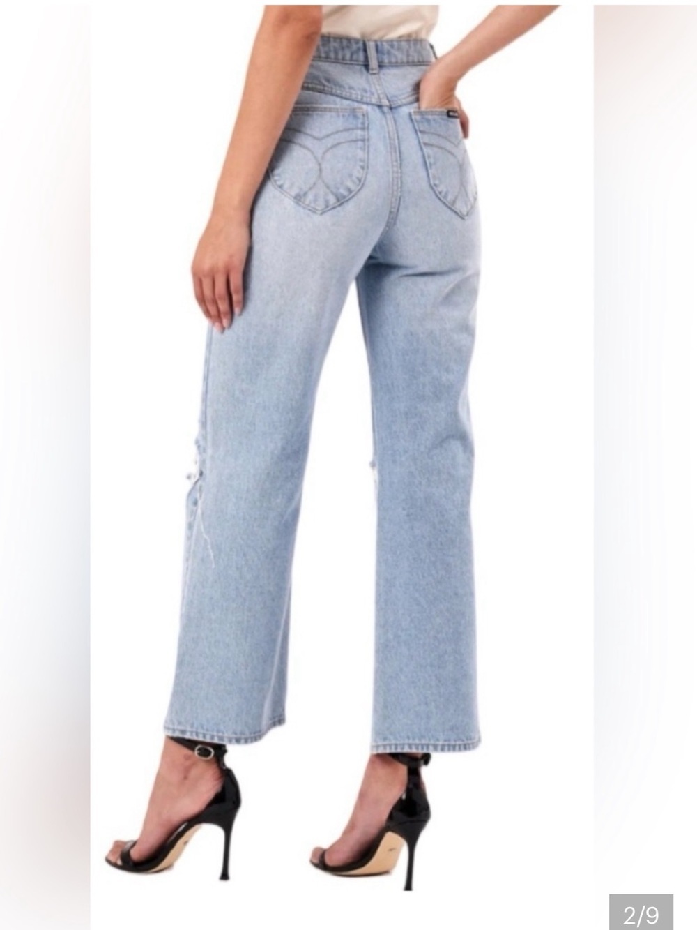 ROLLA'S Original High-Rise Light Blue Distressed Straight Jeans - Picture 2 of 7